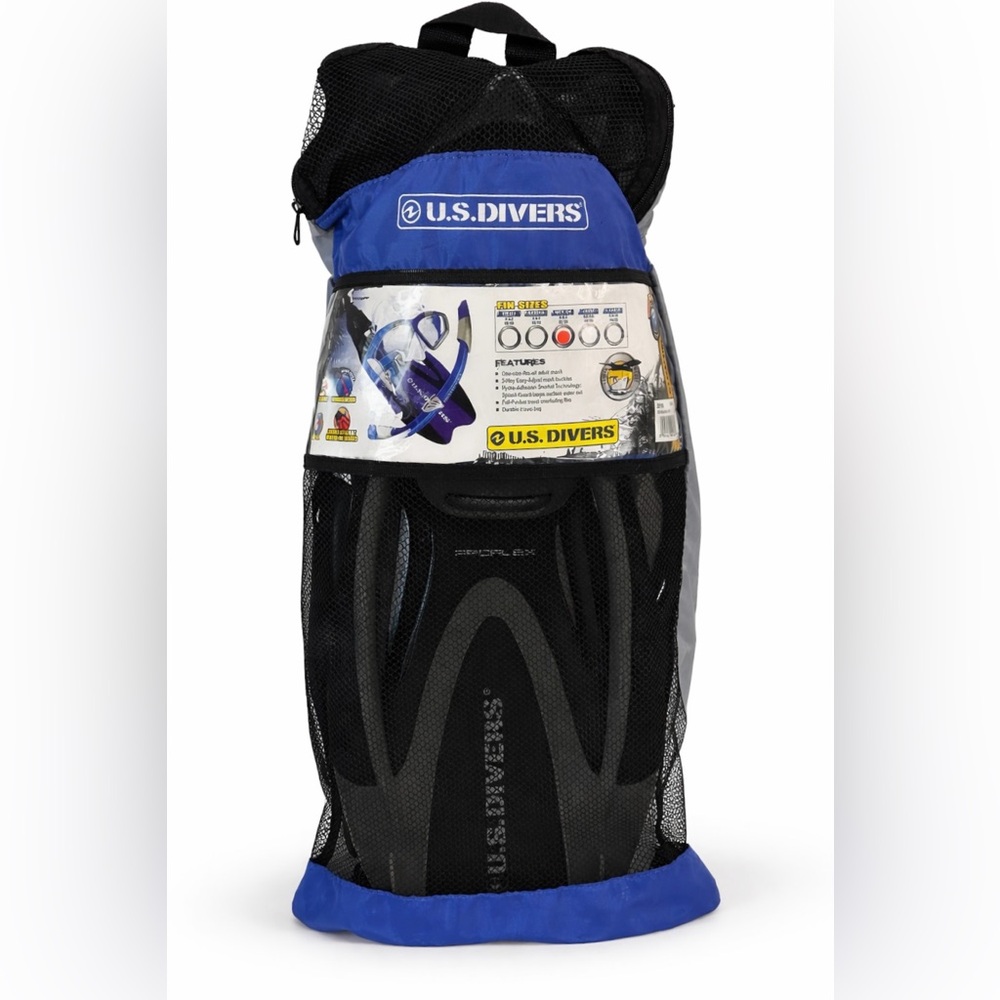 U.S. Divers Adult Snorkel Set Mask Snorkel Fins Travel Bag NEW
